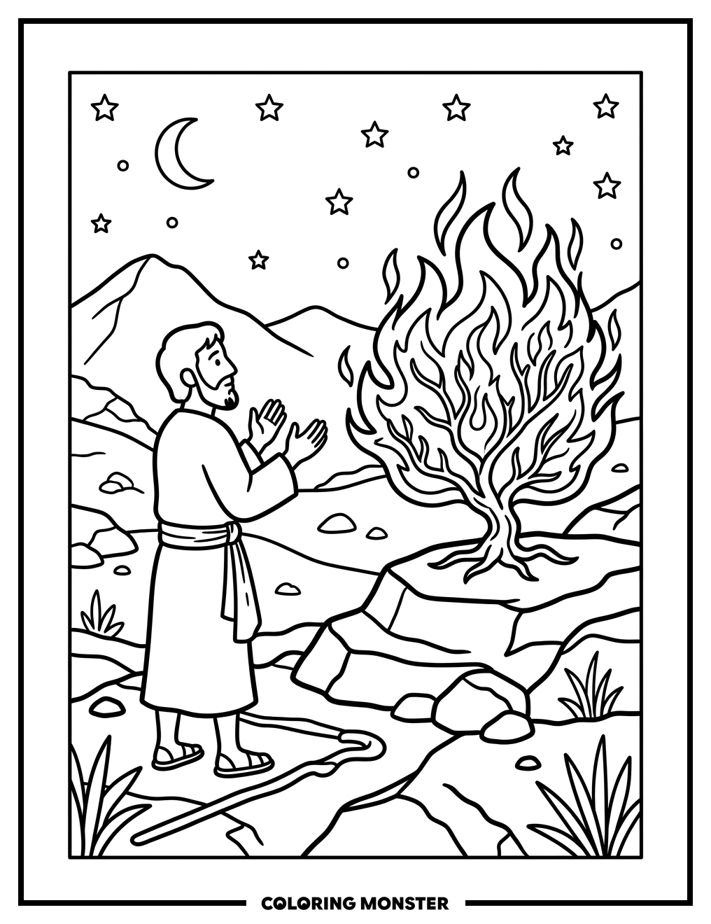 Moses and the Burning Bush Coloring Page