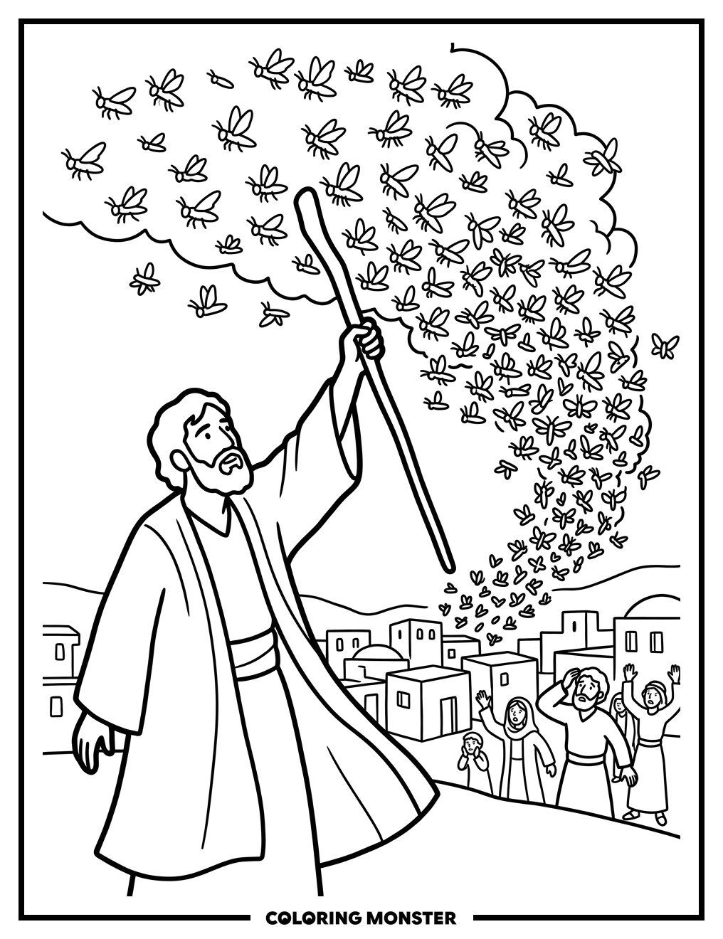 Moses Parts Locusts Coloring Page