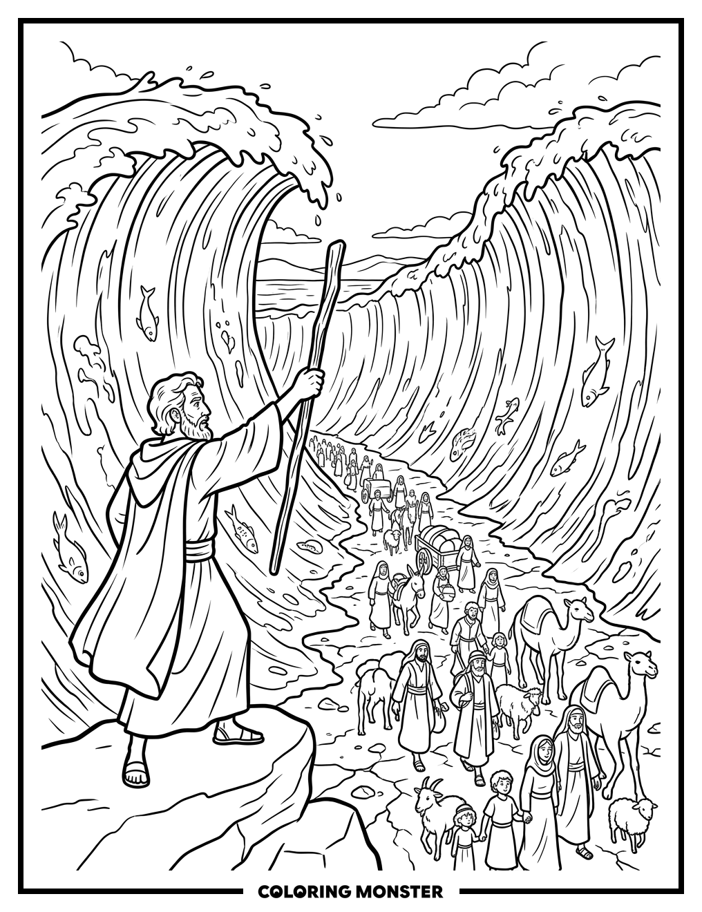 Moses Parts The Red Sea Coloring Page