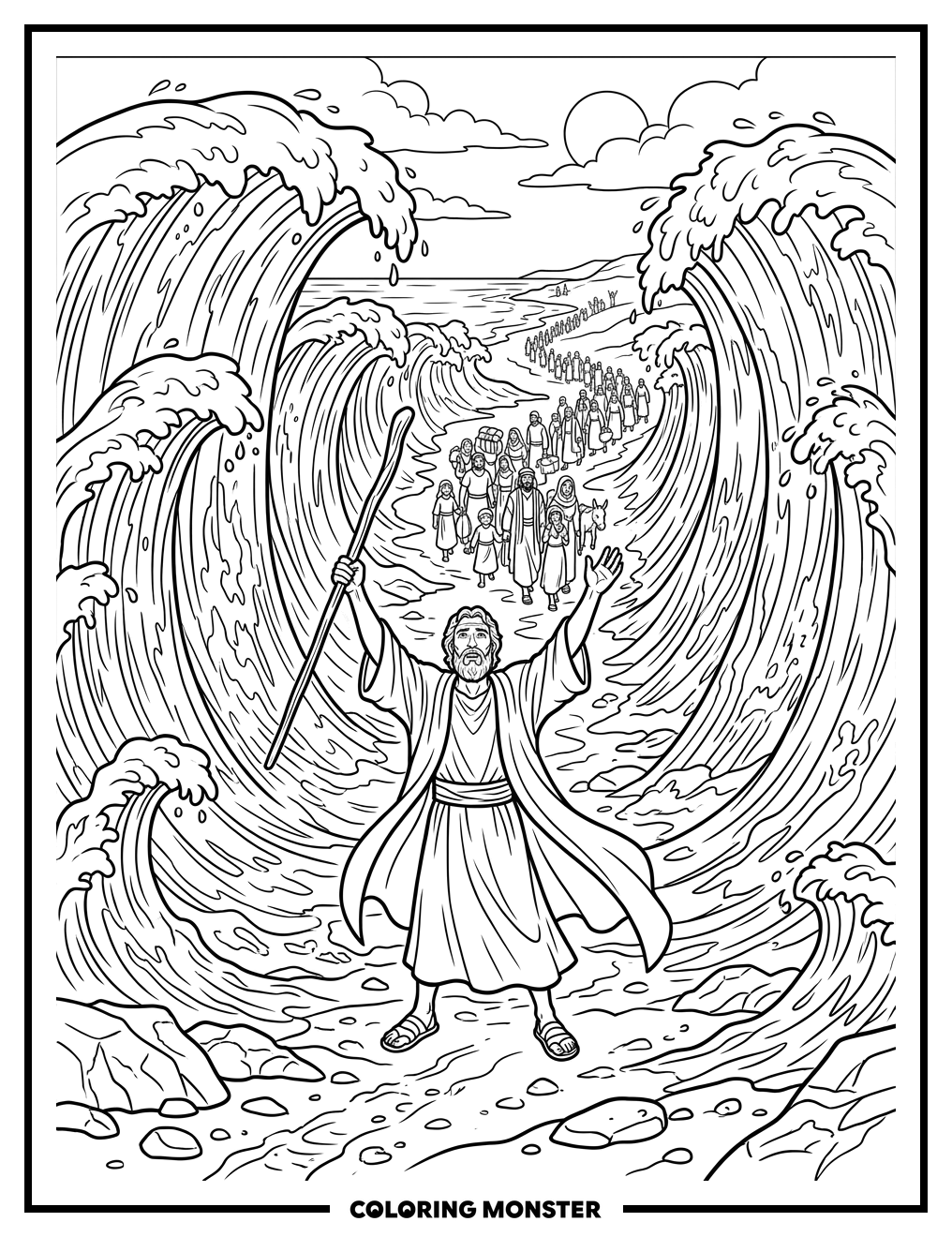 Moses Parts The Red Sea Coloring Page
