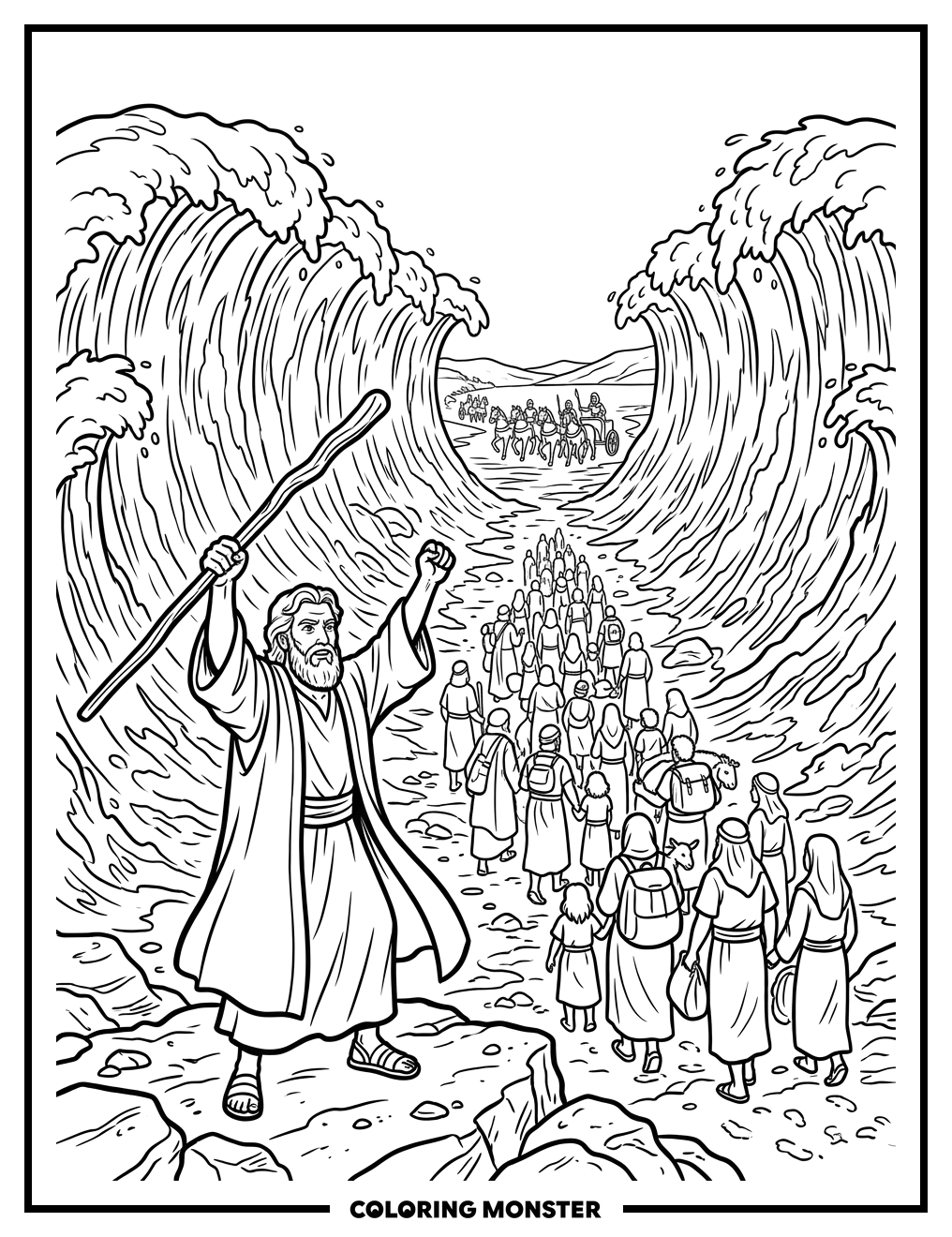 Moses Parts The Red Sea Coloring Page