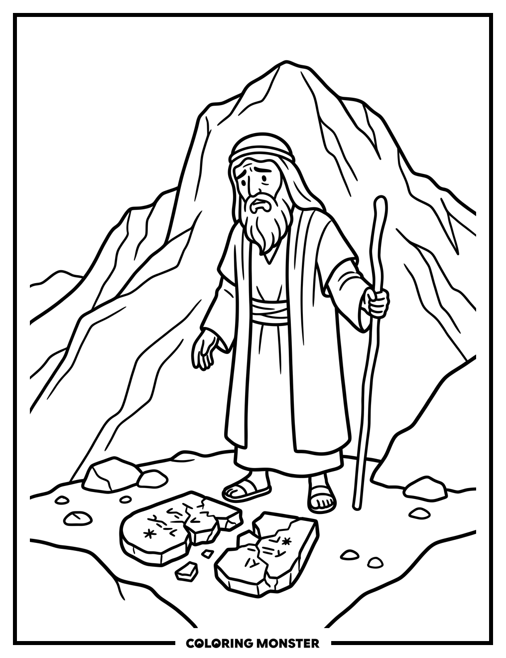 Moses With Broken Tablets Coloring Page