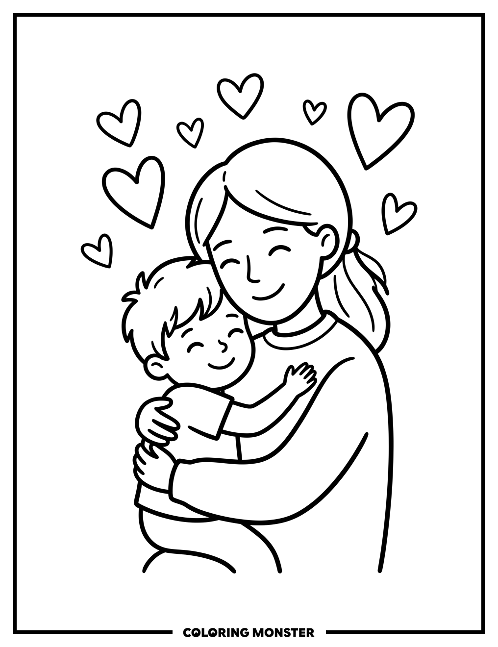 Mother And Child Embrace Coloring Page