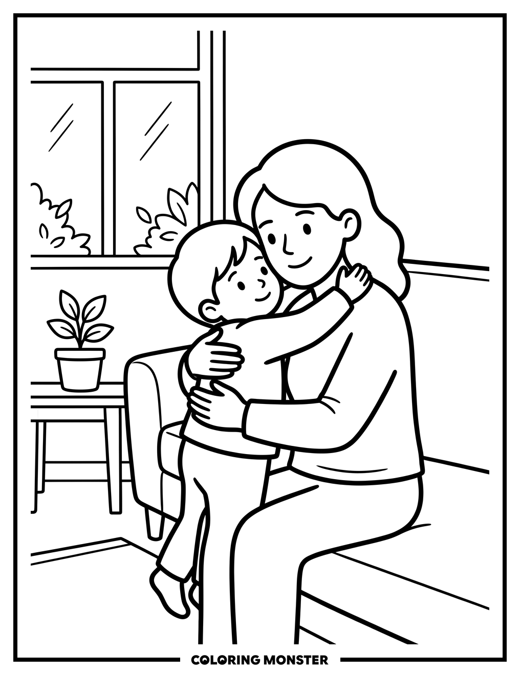 Mother And Child Hug Coloring Page