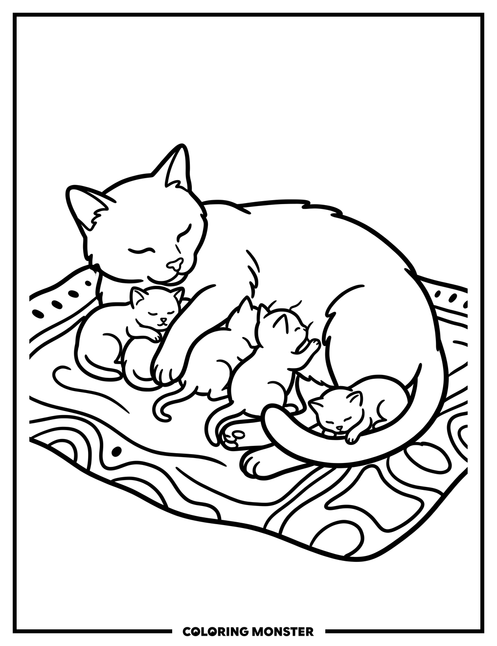 Mother Cat Nursing Kittens Coloring Page