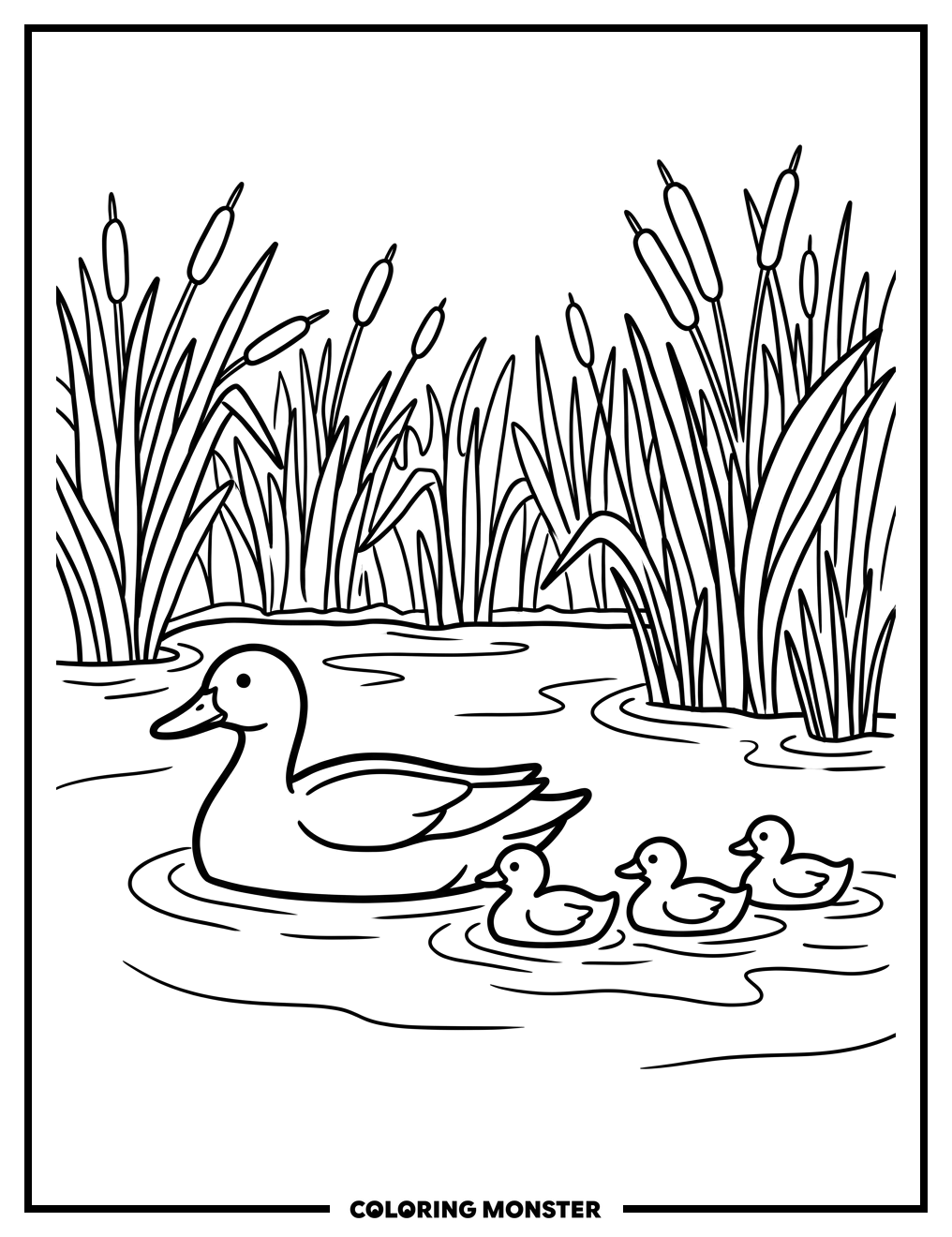 Mother Duck and Ducklings Coloring Page