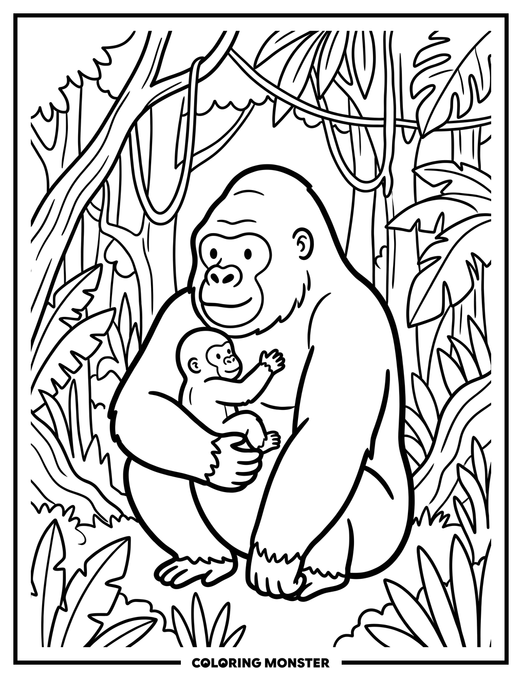 Mother Gorilla With Baby Coloring Page