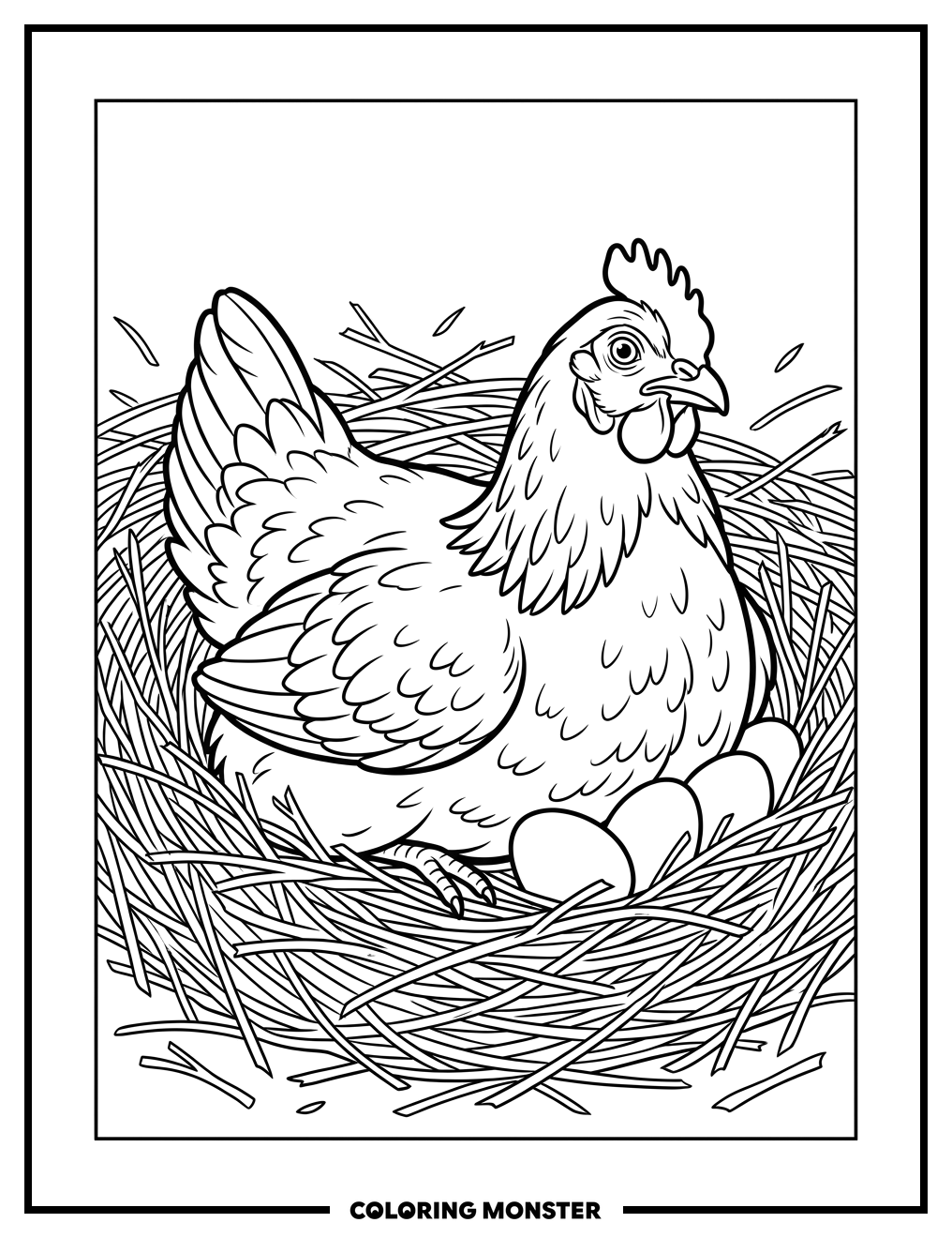 Mother Hen and Her Eggs Coloring Page
