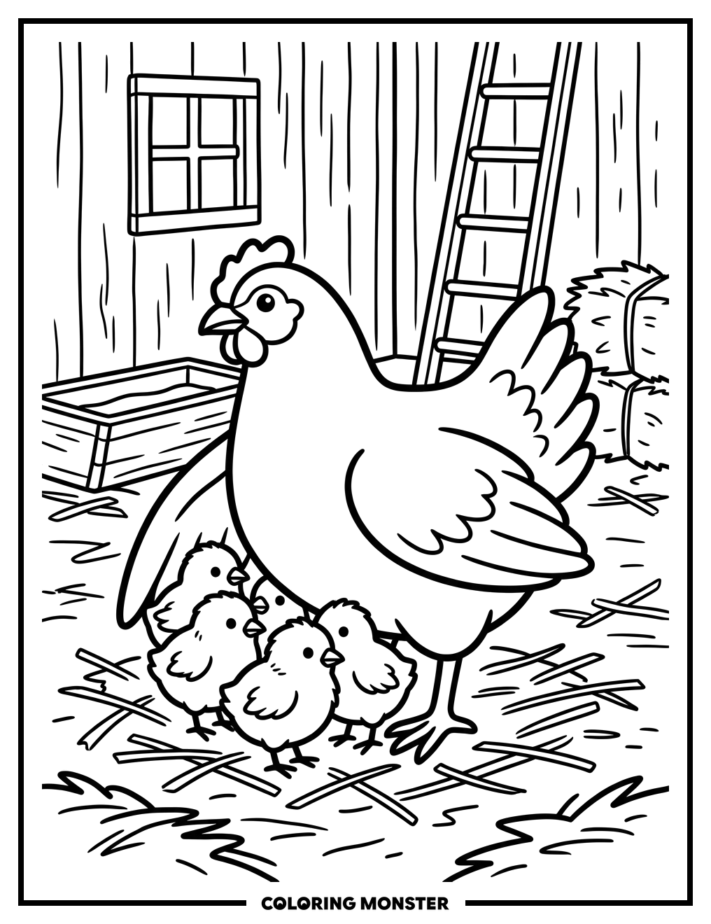 Mother Hen With Her Chicks Coloring Page
