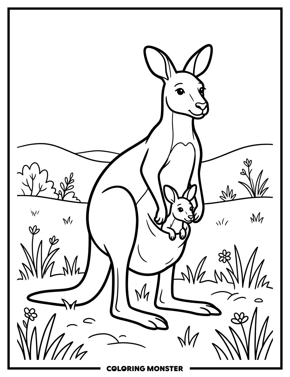 Mother Kangaroo and Joey Coloring Page