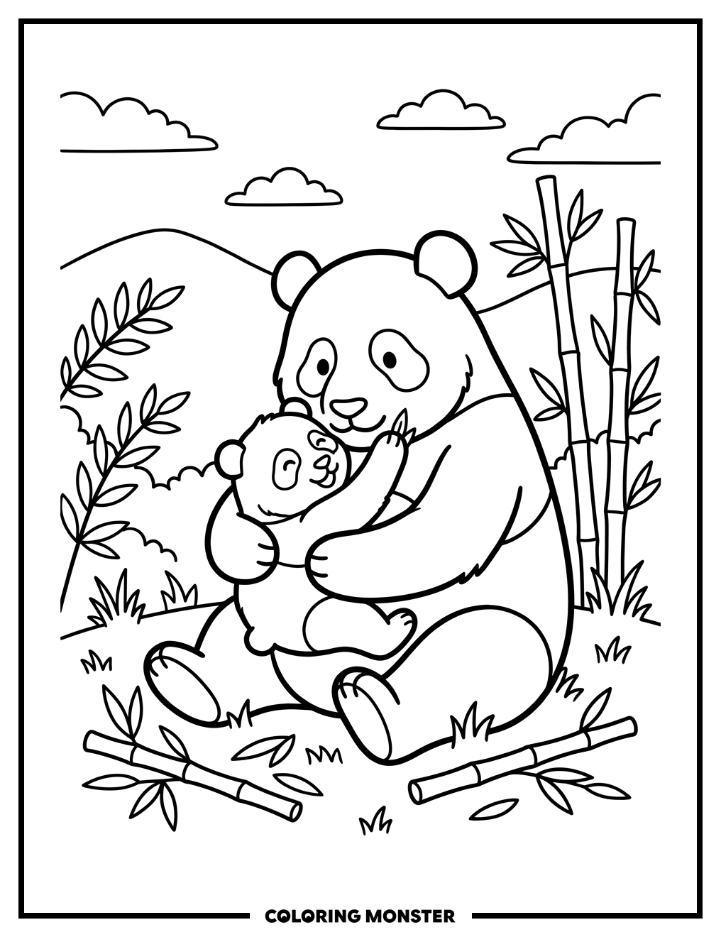 Mother Panda With Her Cub Coloring Page