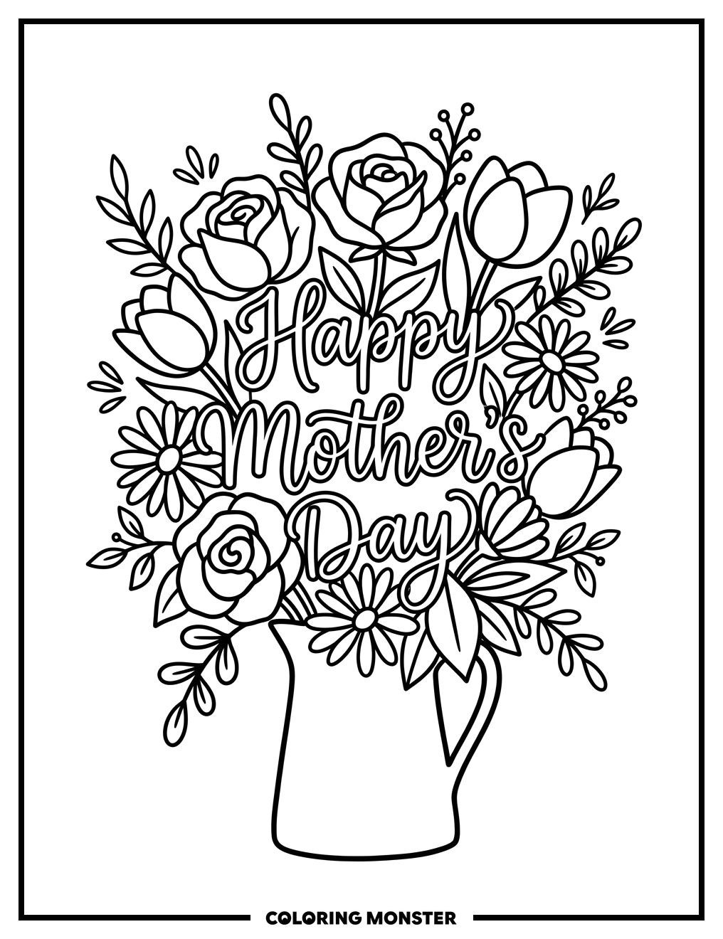 Mother's Day Flower Bouquet Coloring Page