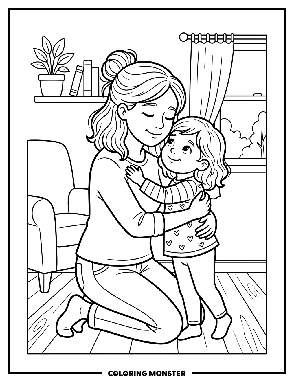 Mother's Loving Embrace Coloring Page