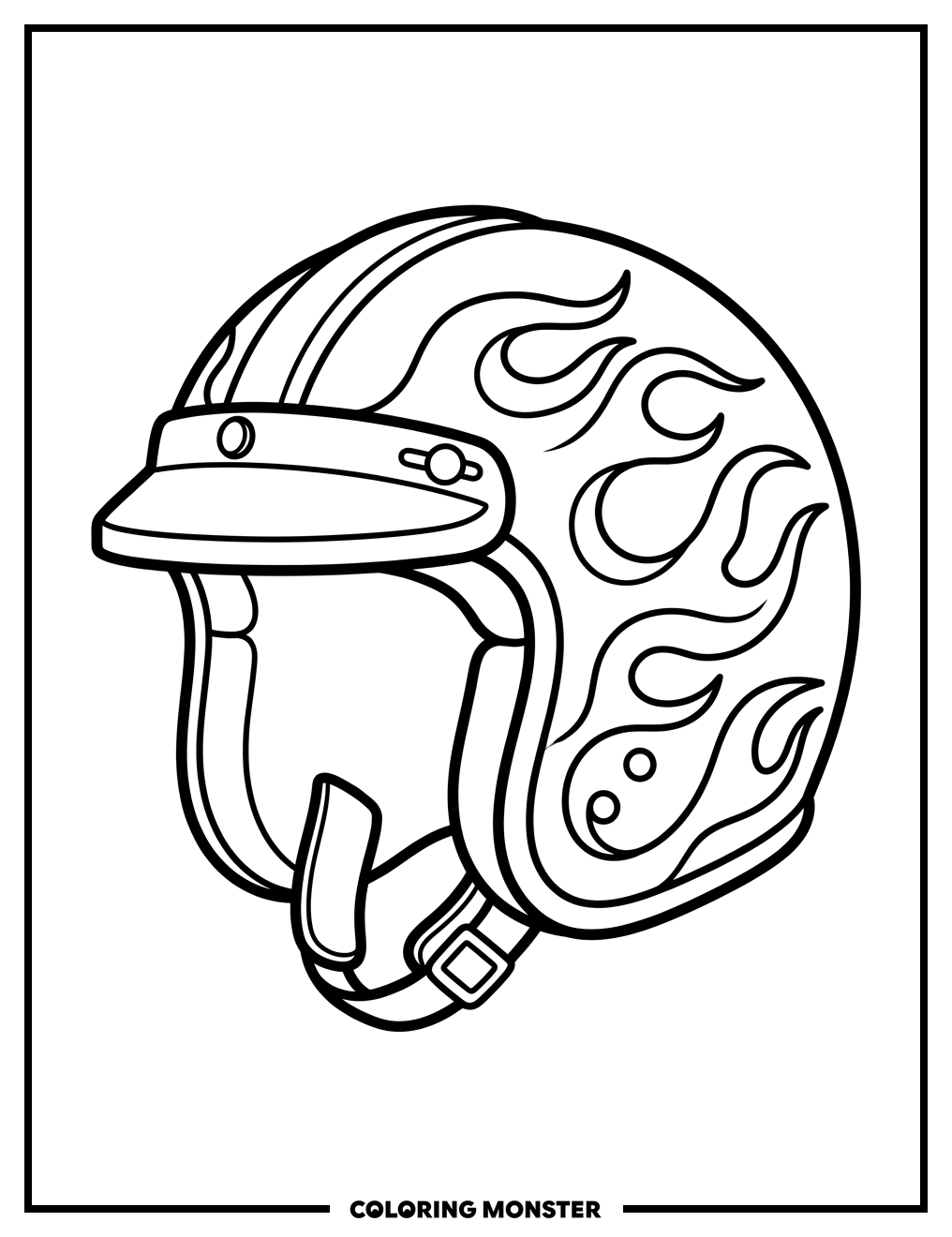 Motorcycle Helmet With Flames Coloring Page
