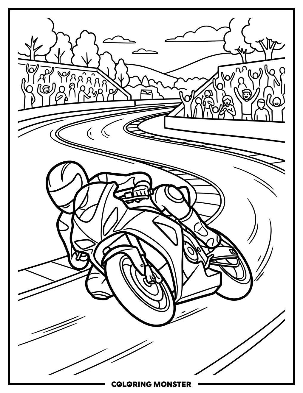 Motorcycle on Race Track Coloring Page