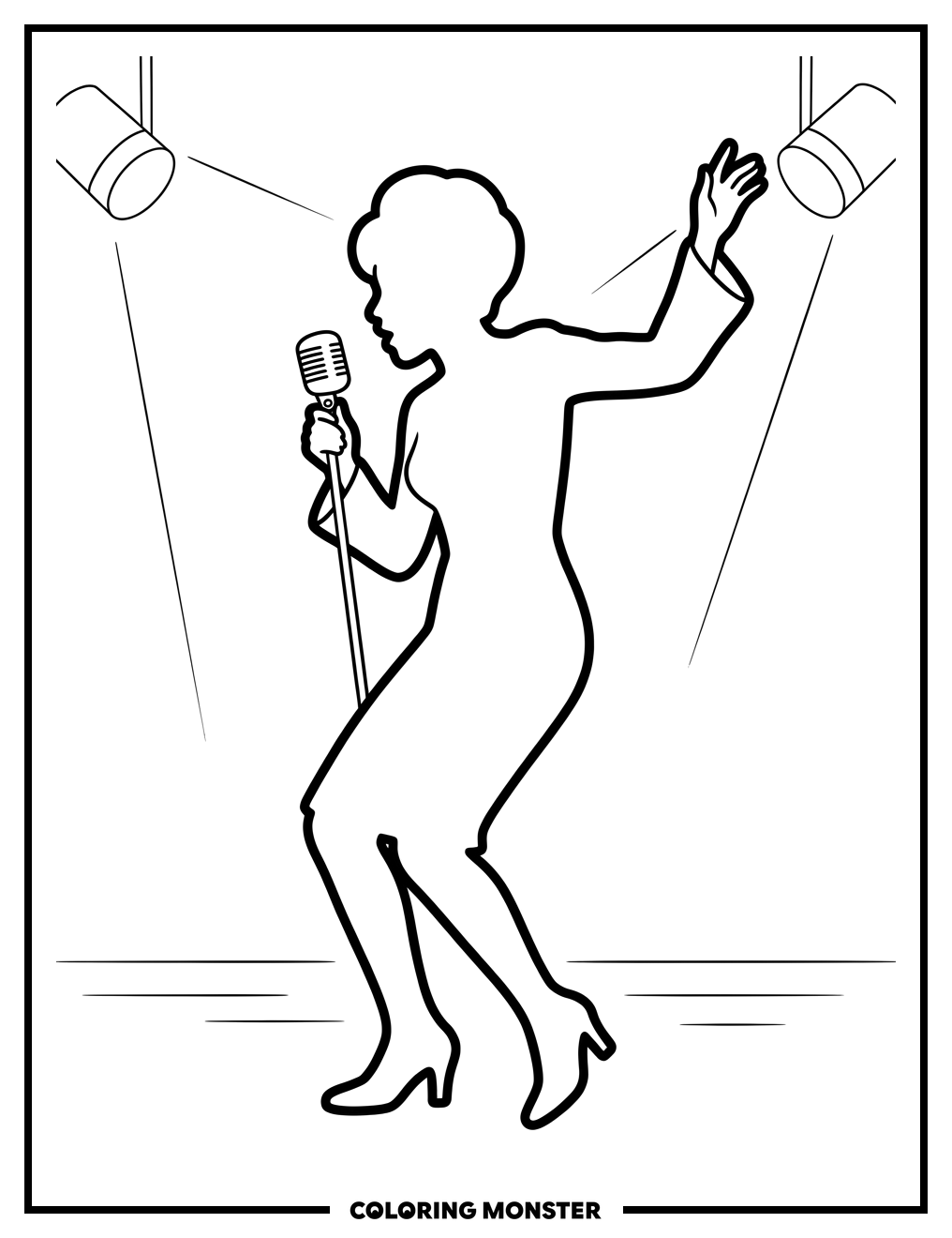 Motown Singer Silhouette On Stage Coloring Page