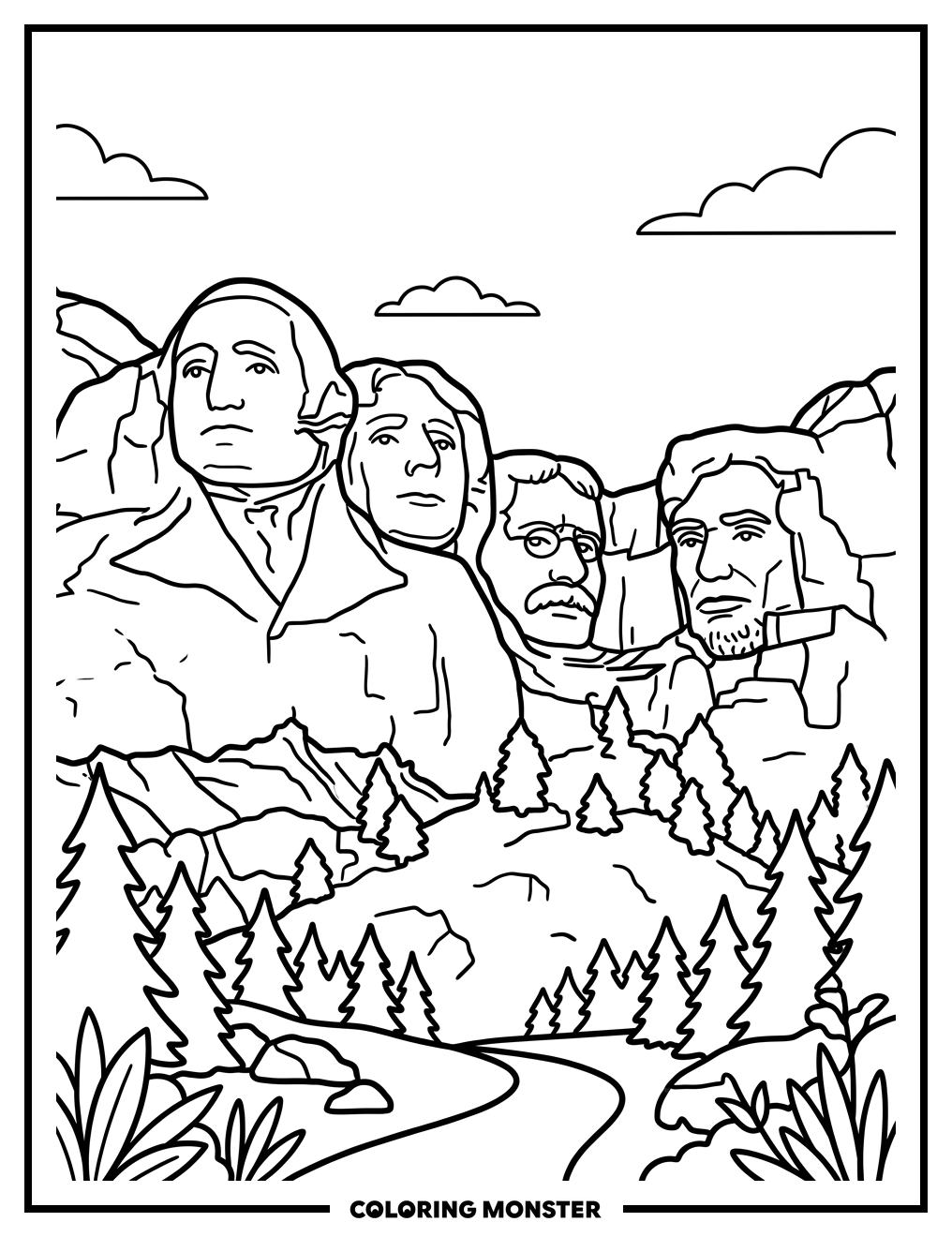Mount Rushmore National Memorial Coloring Page