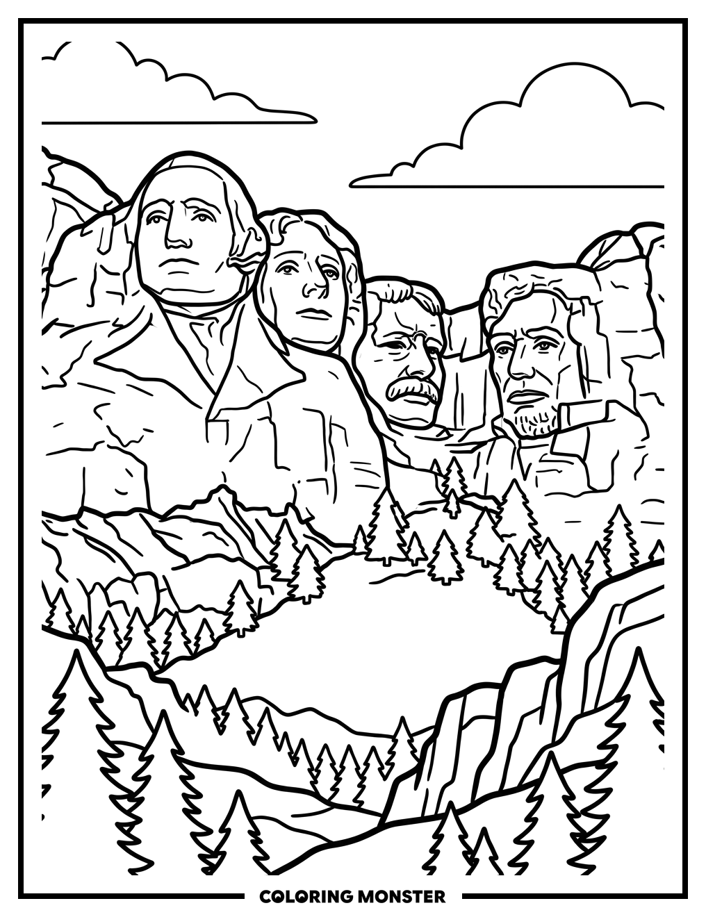 Mount Rushmore National Memorial Coloring Page