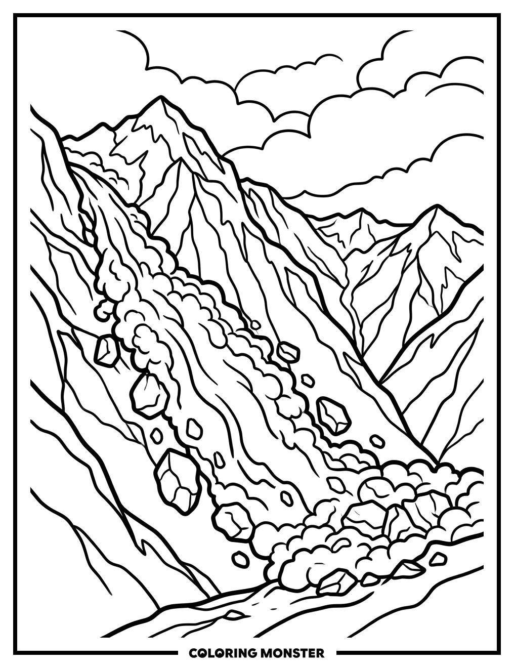 Mountain Avalanche Scene Coloring Page