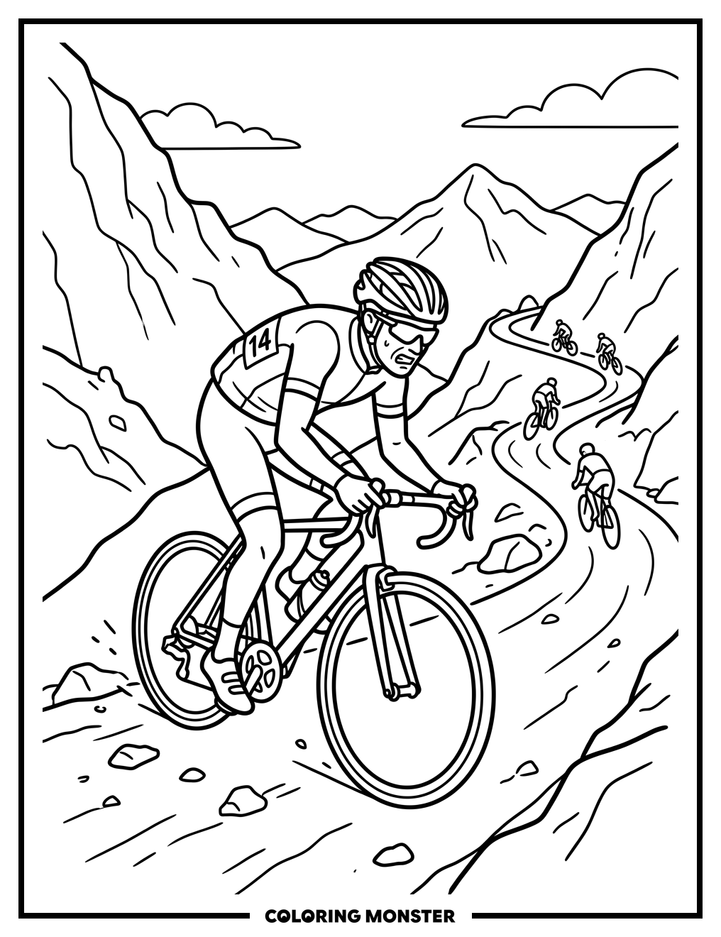 Mountain Road Cycle Race Coloring Page