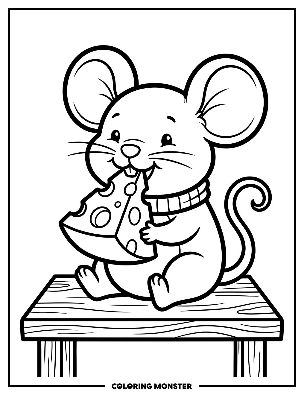 Mouse Enjoying Swiss Cheese Coloring Page