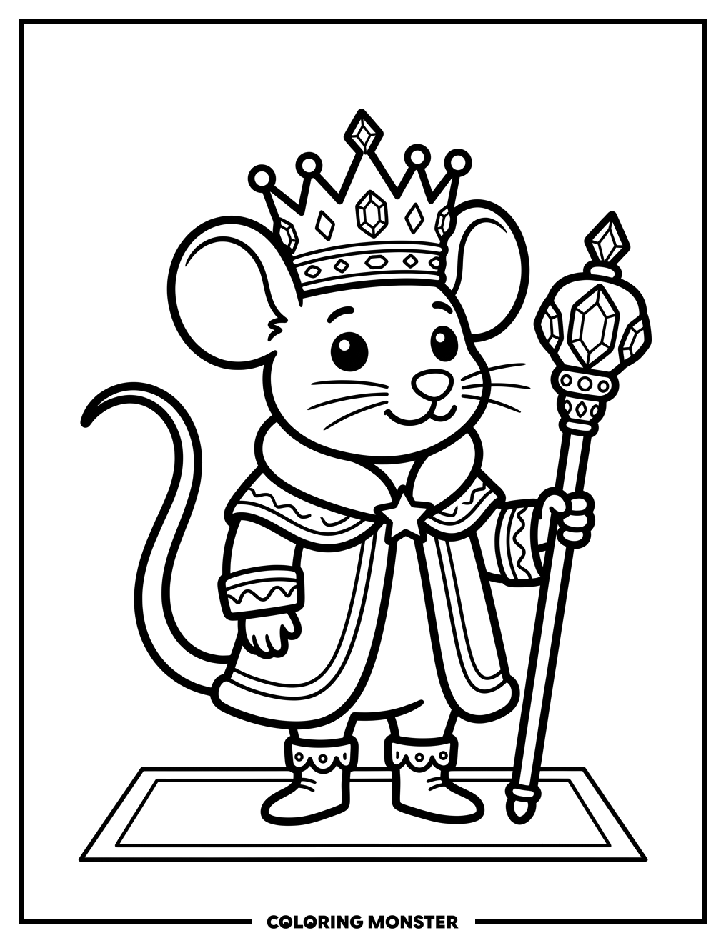 Mouse King with Crown and Scepter Coloring Page