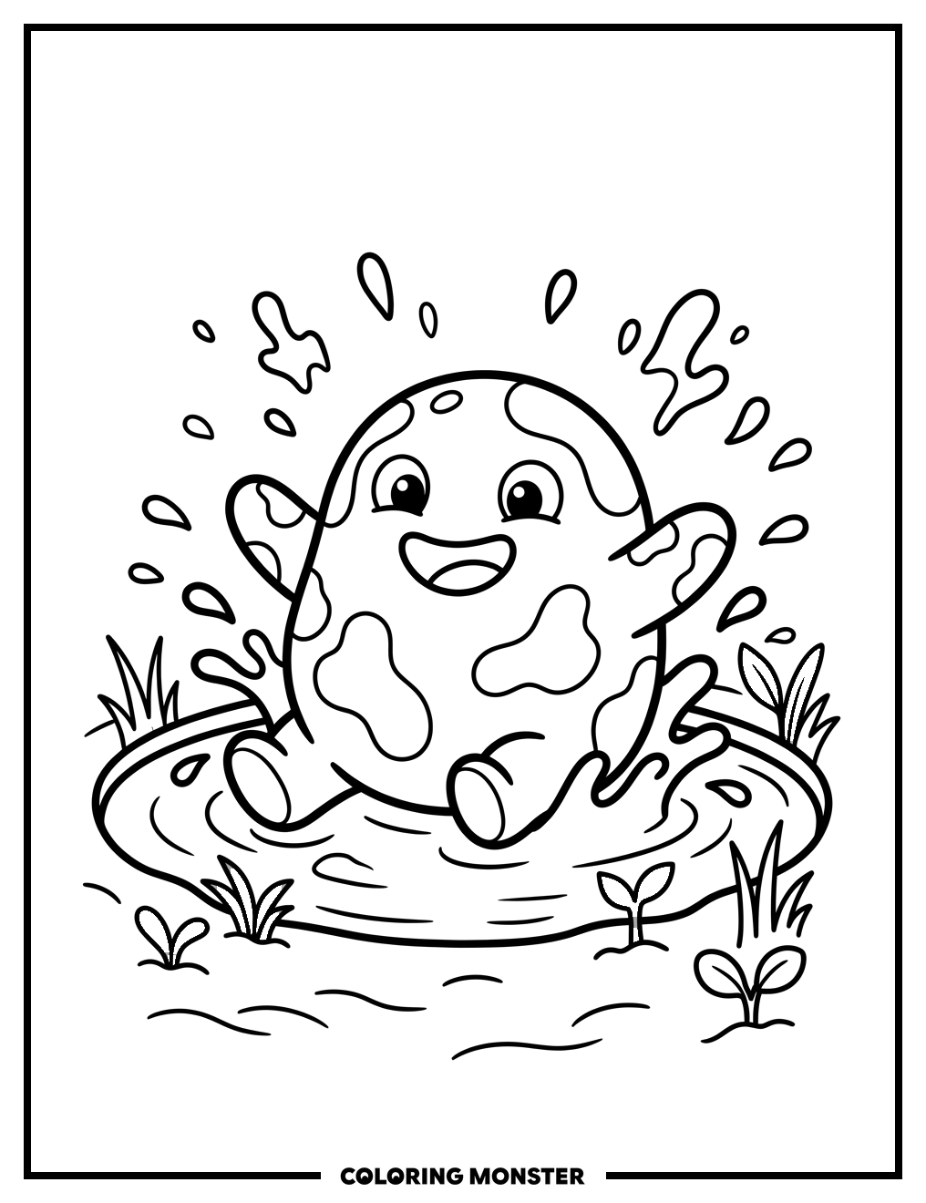 Muck Monster Splashing in Mud Coloring Page