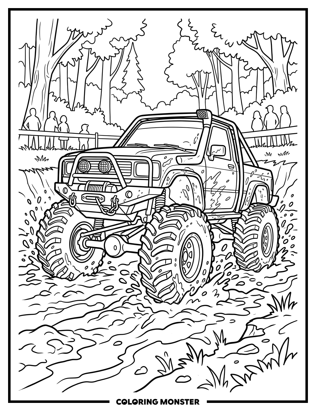 Mud Truck Splashing Through Pit Coloring Page