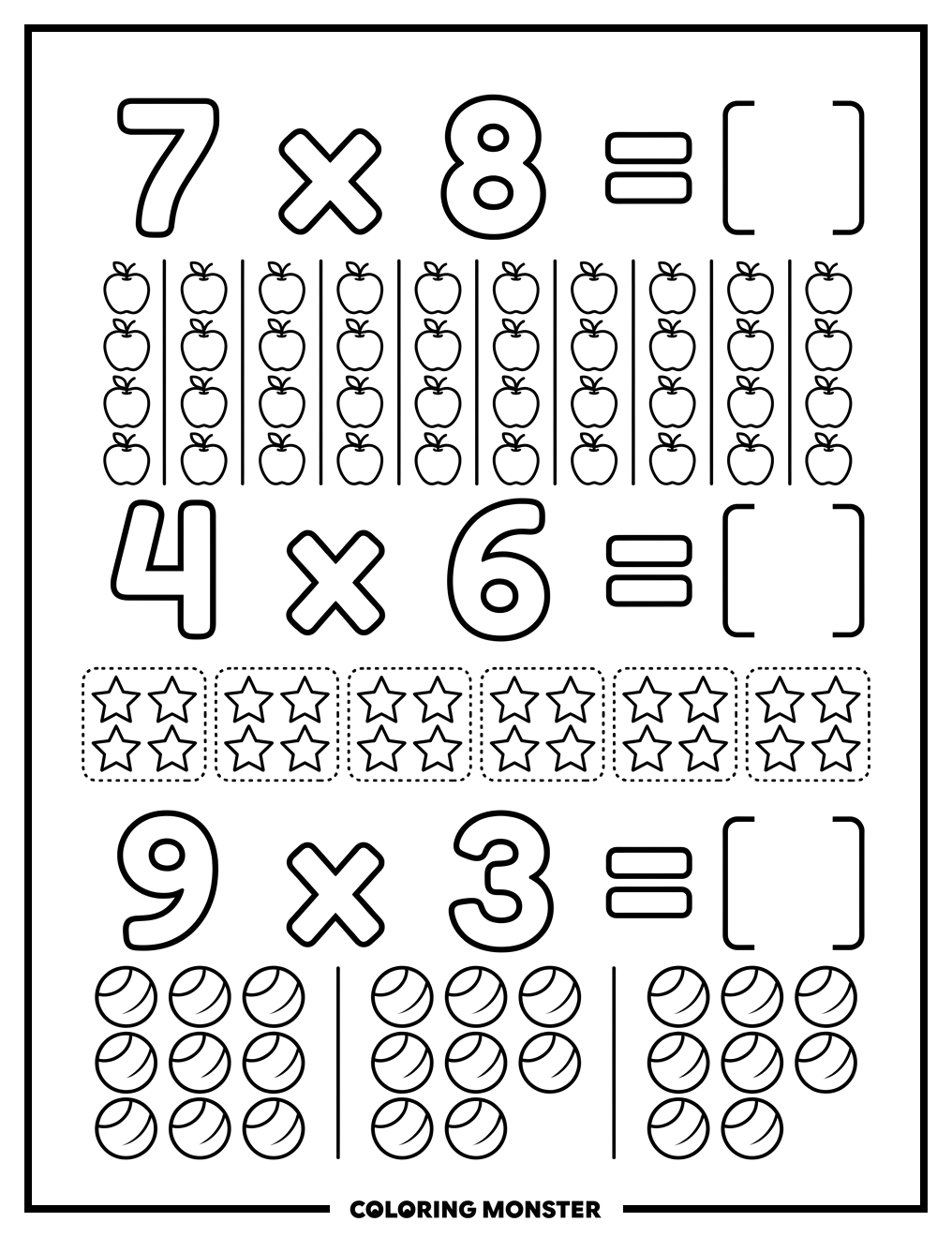 Multiplication Equations With Visual Aids Coloring Page
