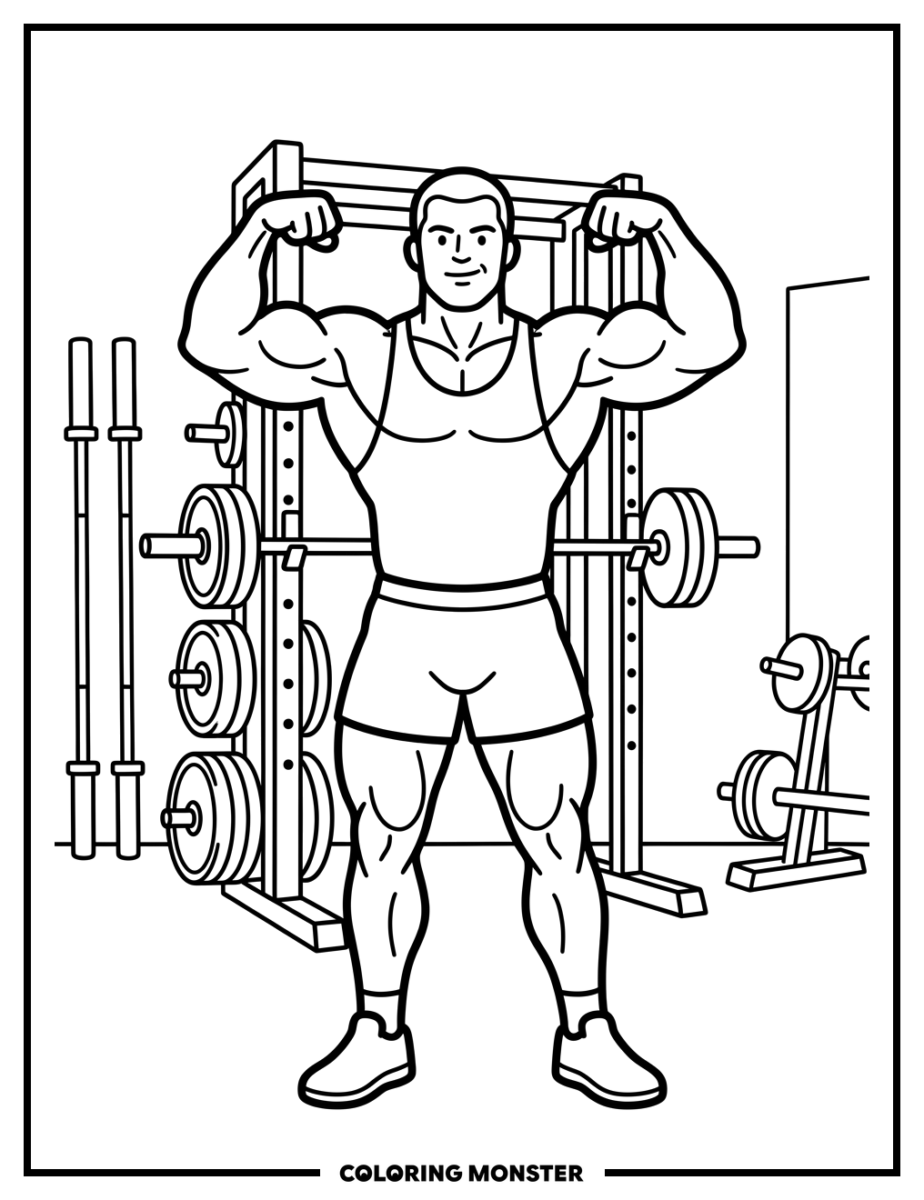 Muscular Bodybuilder Flexing in Gym Coloring Page