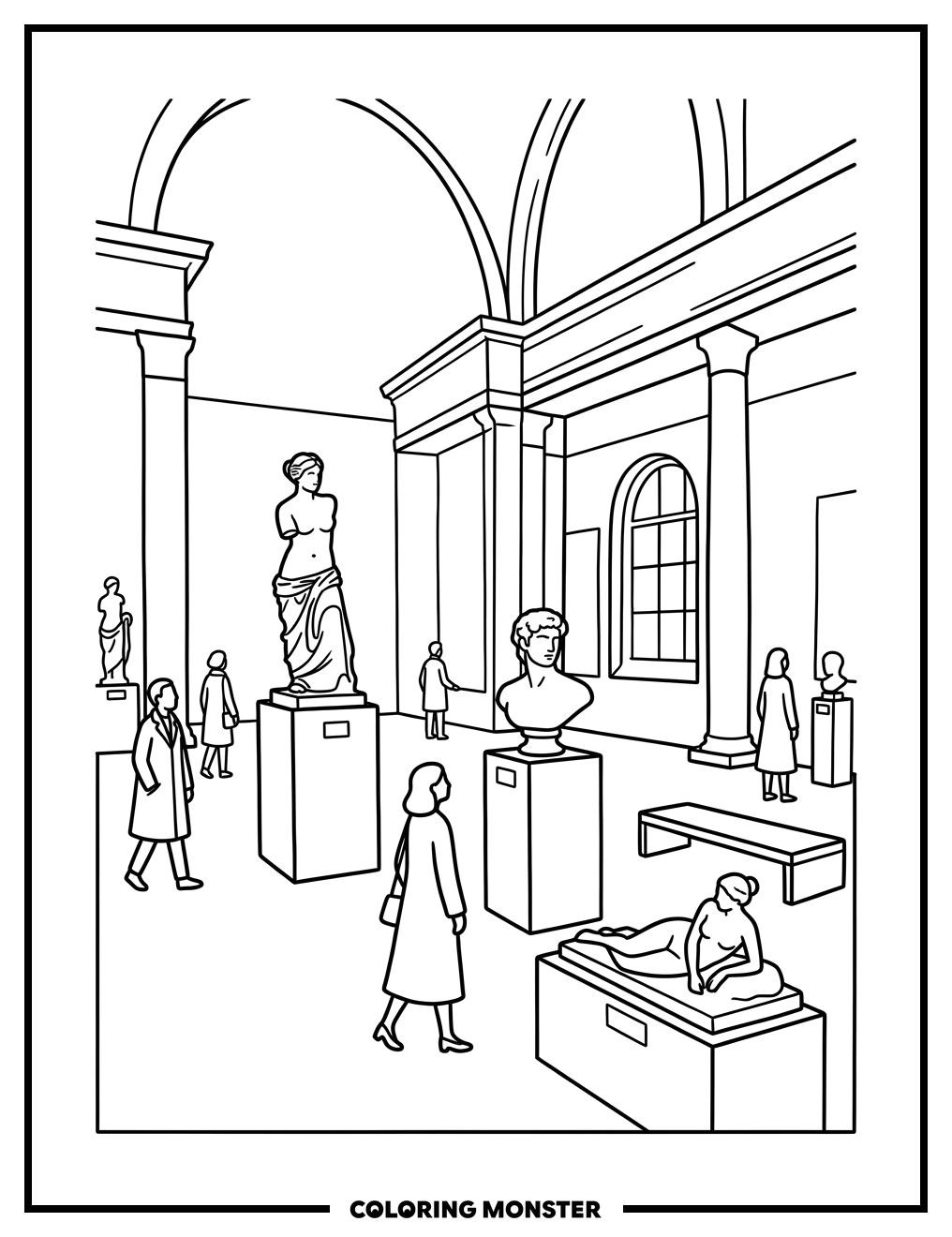 Museum Hall With Sculptures Coloring Page
