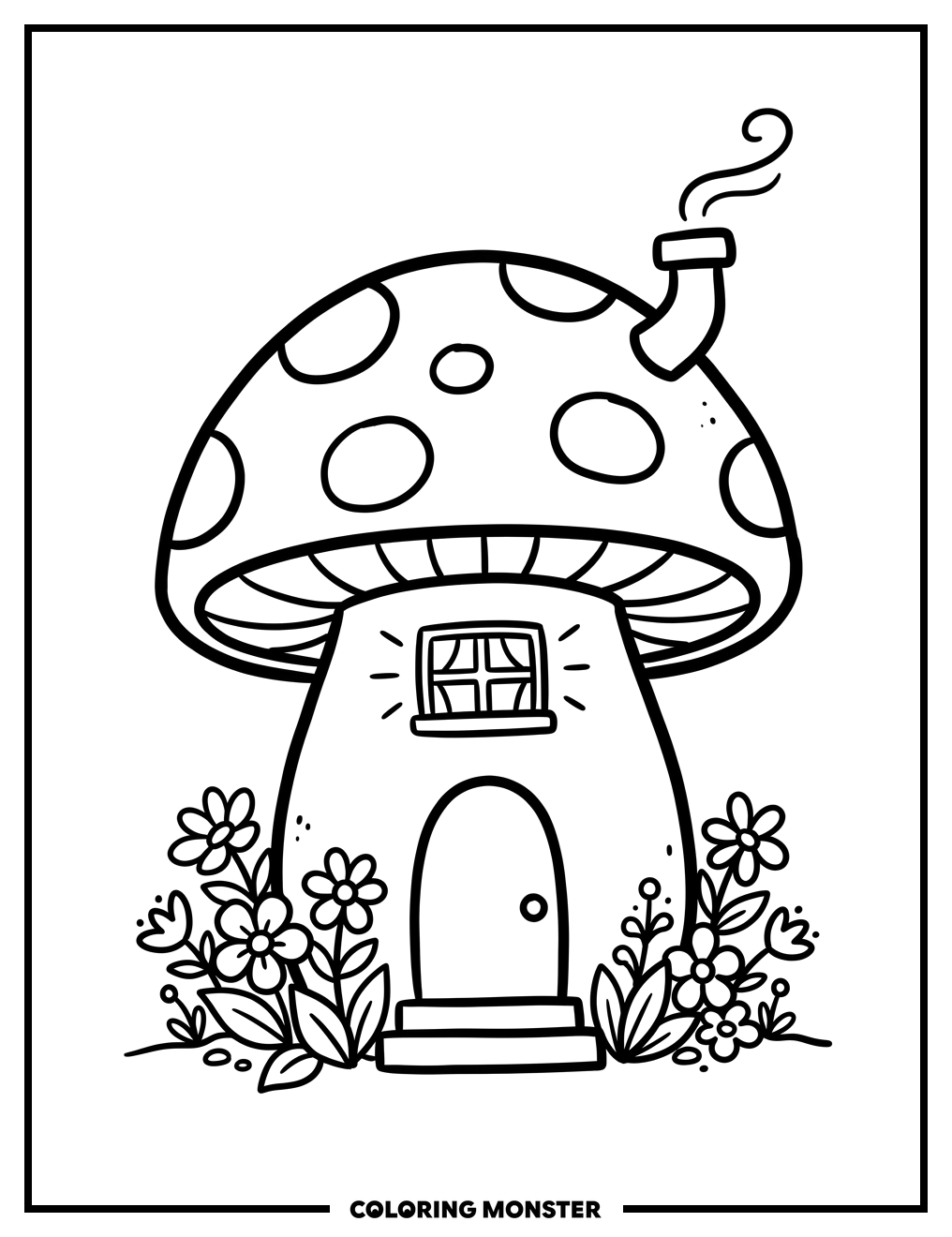 Mushroom House with Chimney Coloring Page