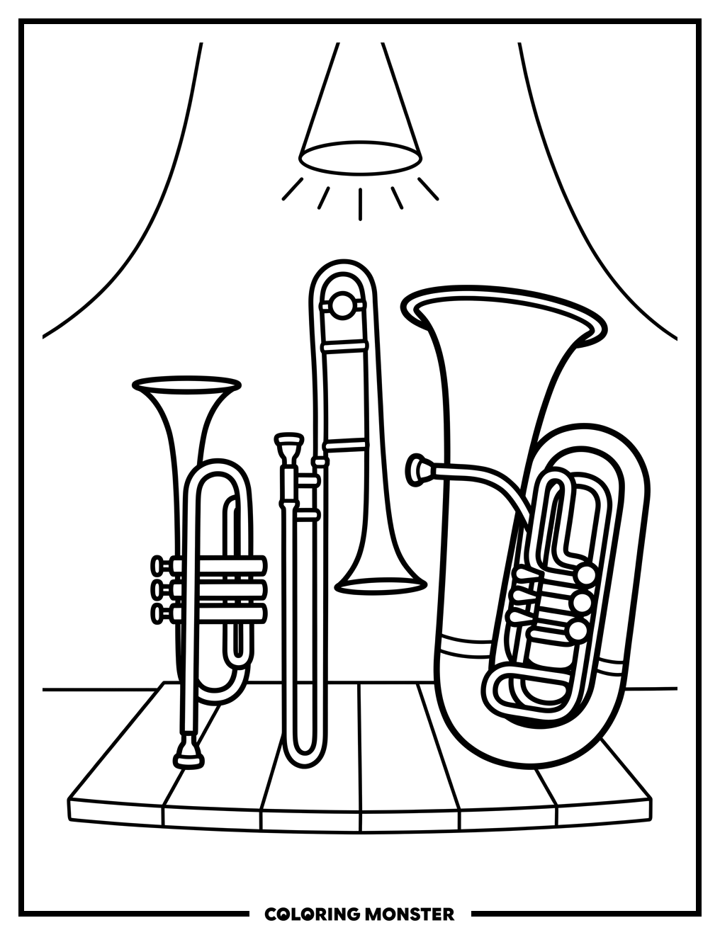Musical Brass Instruments Band Coloring Page