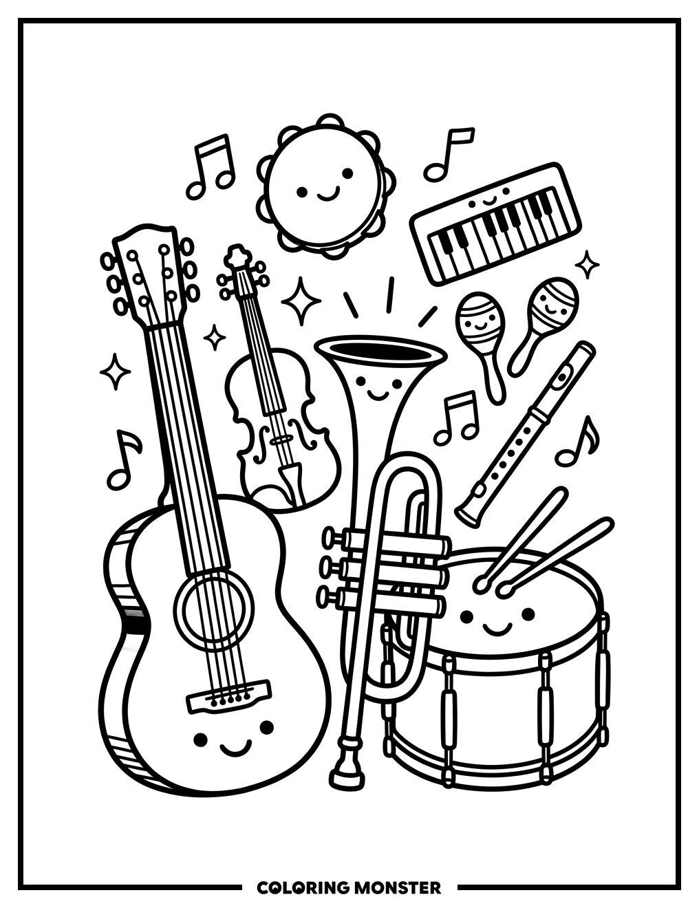 Musical Instruments Collection Coloring Page