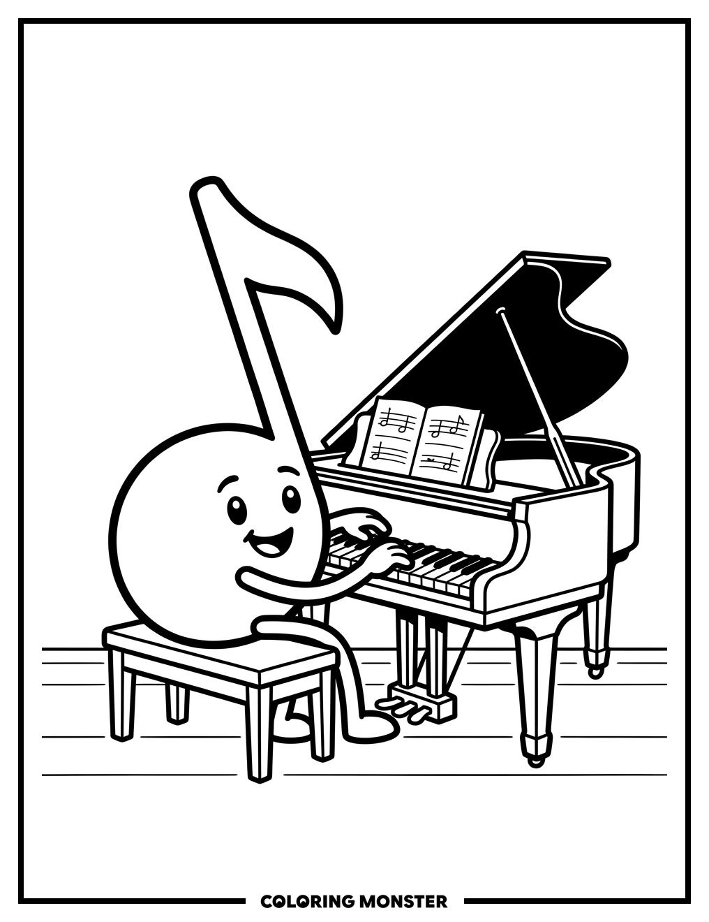 Musical Note Plays Piano Coloring Page