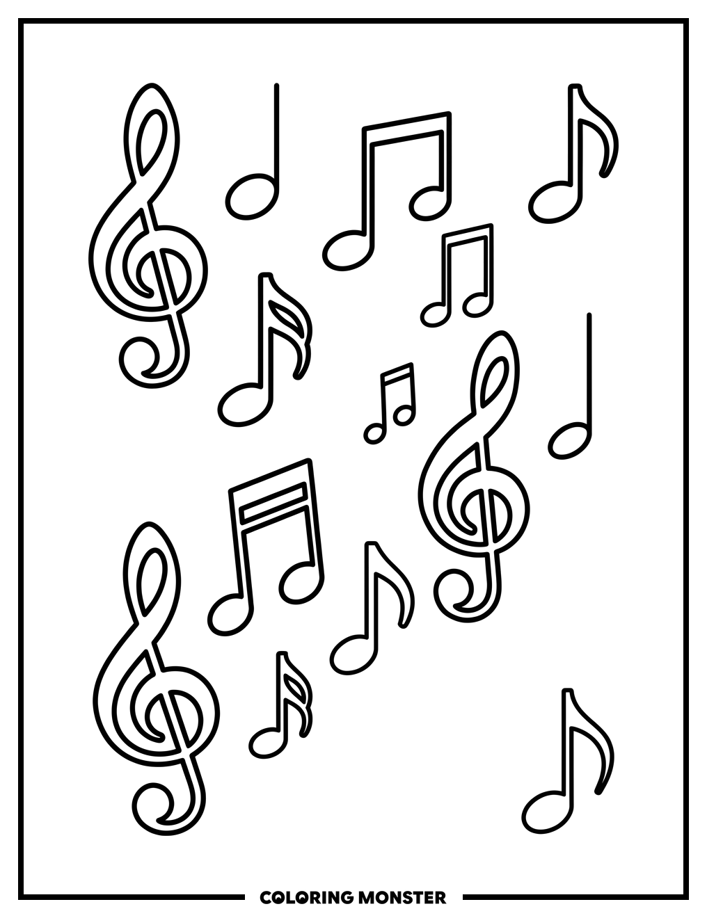 Musical Notes and Treble Clefs Coloring Page