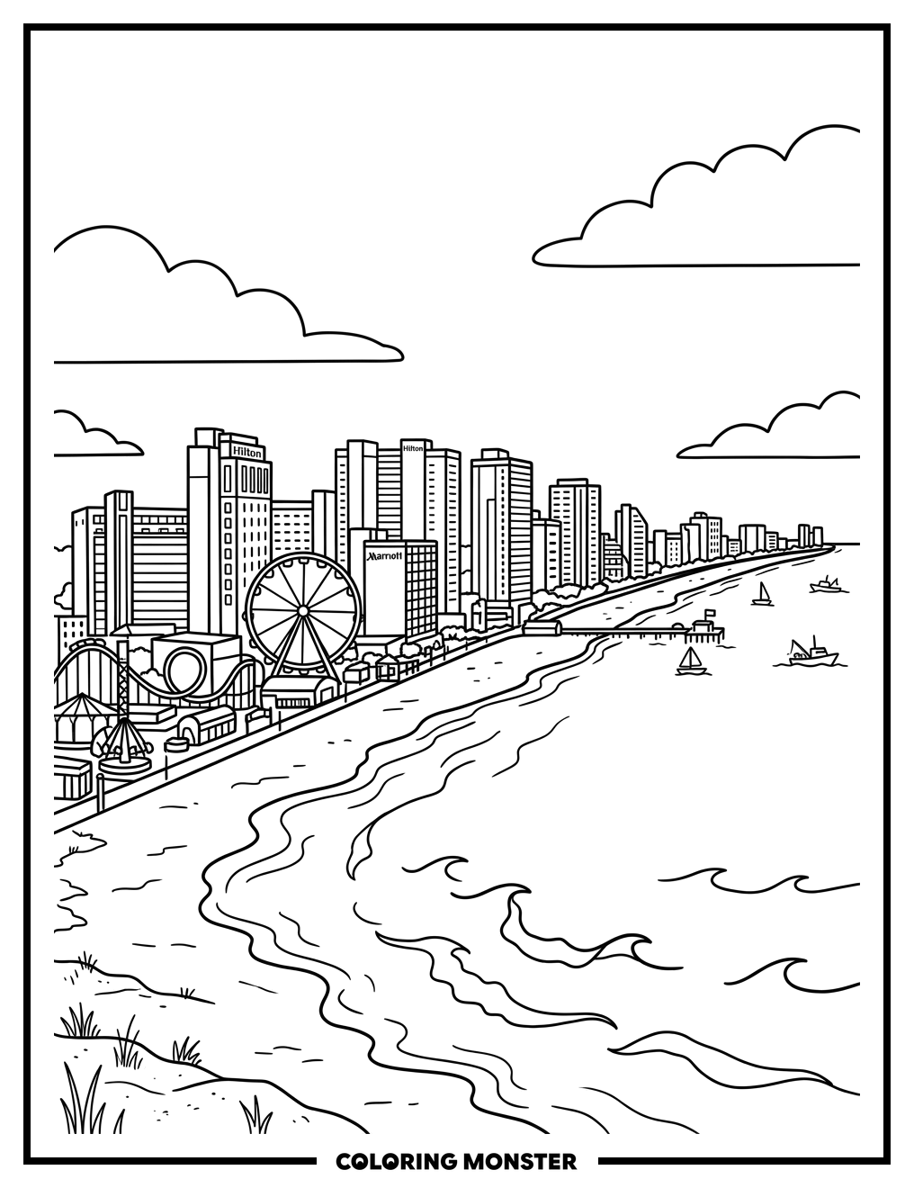 Myrtle Beach Skyline Panorama Coloring Page