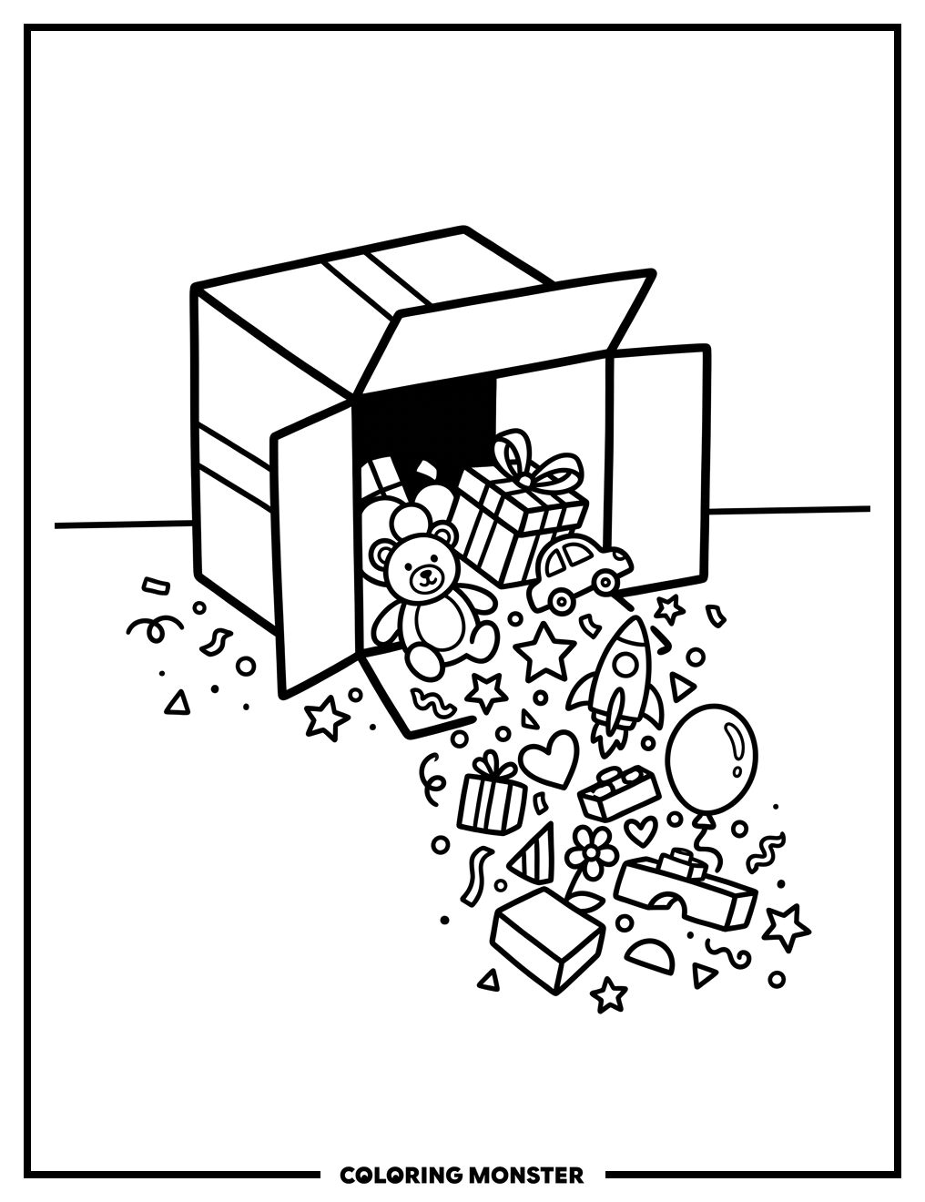 Mystery Box With Gifts Coloring Page