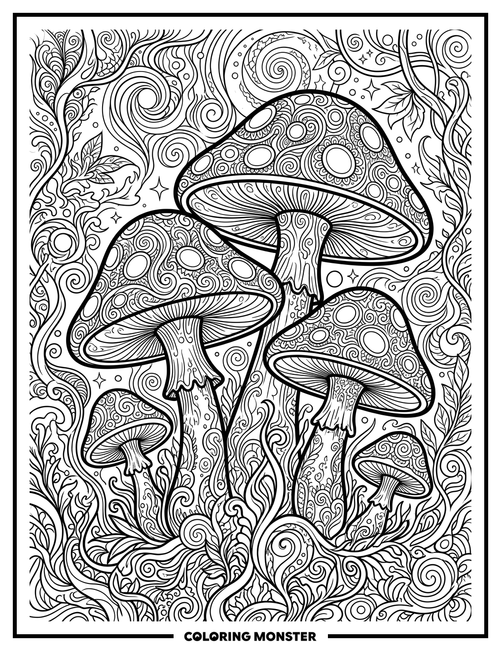 Mystical Mushroom Forest Coloring Page