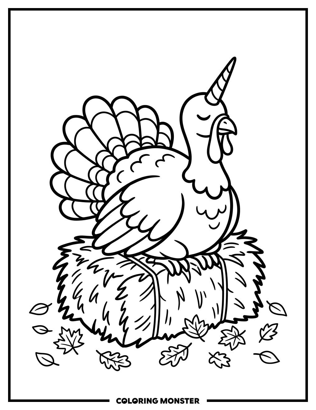 Mystical Turkey on Hay Bale Coloring Page