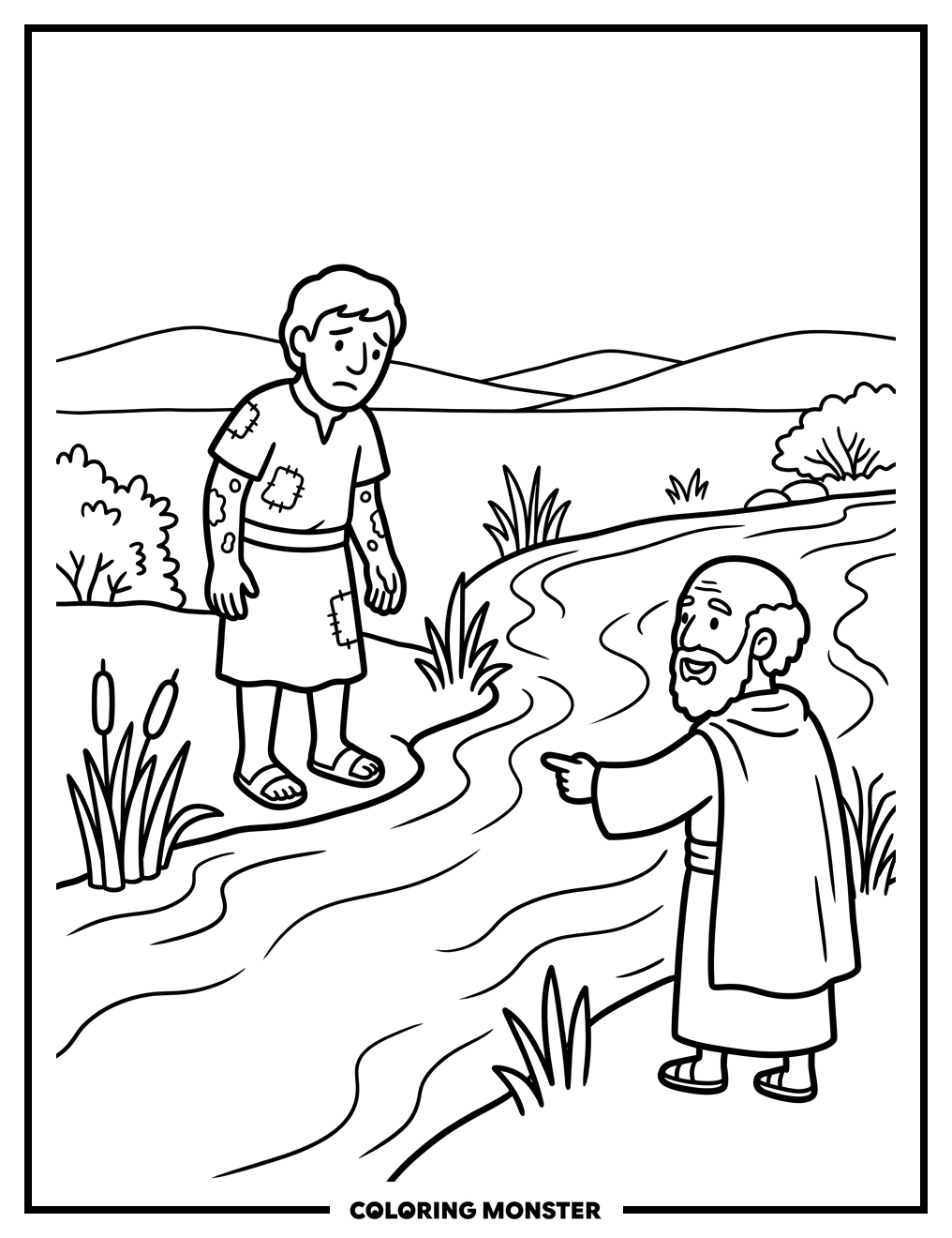 Naaman by the Jordan River Coloring Page