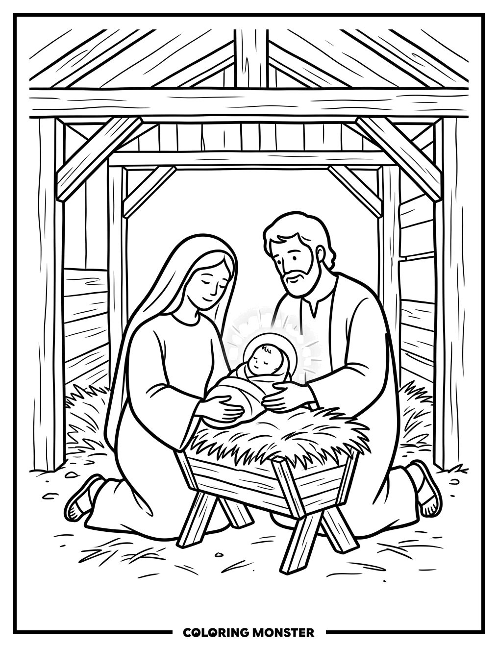 Nativity Scene in Stable Coloring Page