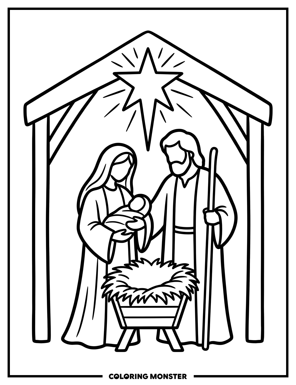 Nativity Scene Silhouette Coloring Page