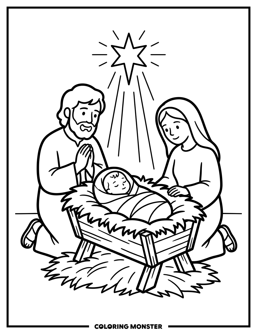 Nativity Scene With Baby Jesus Coloring Page