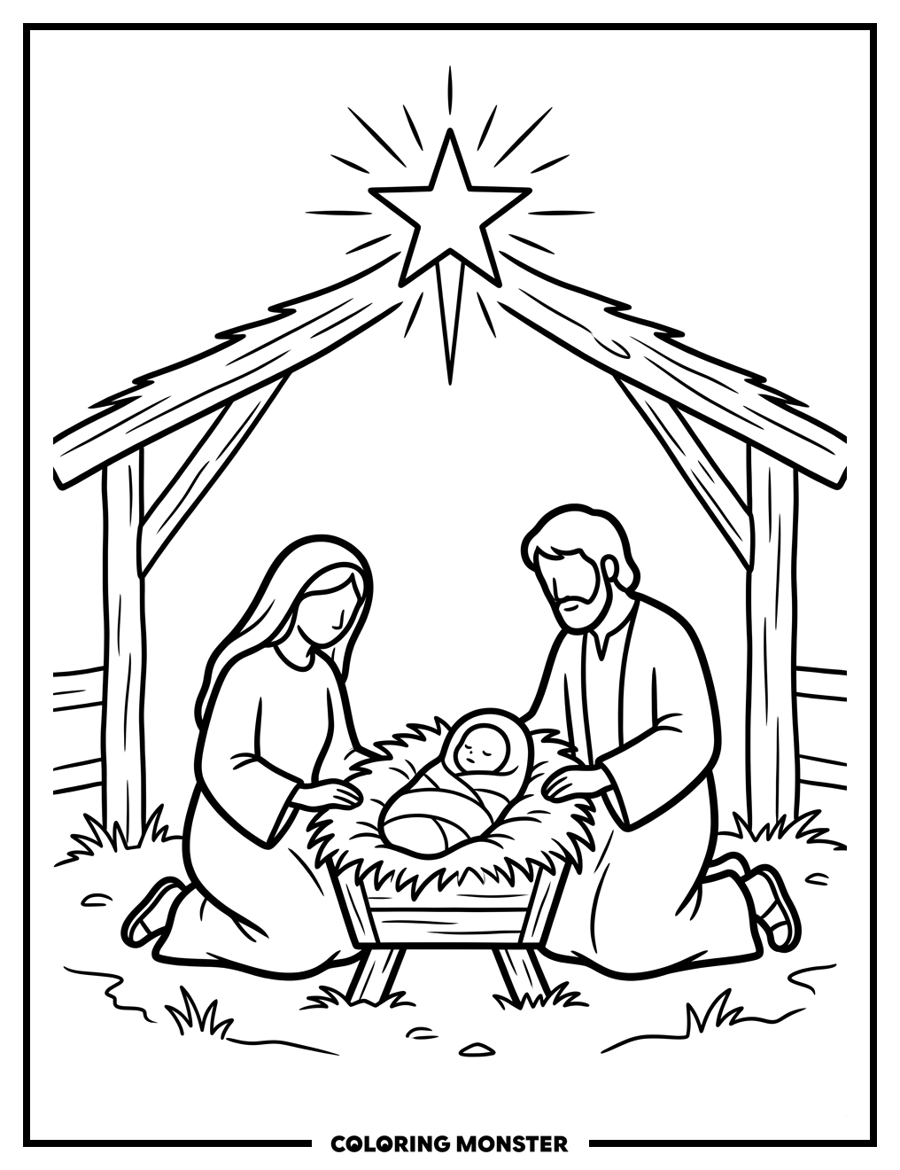 Nativity Scene with Baby Jesus Coloring Page