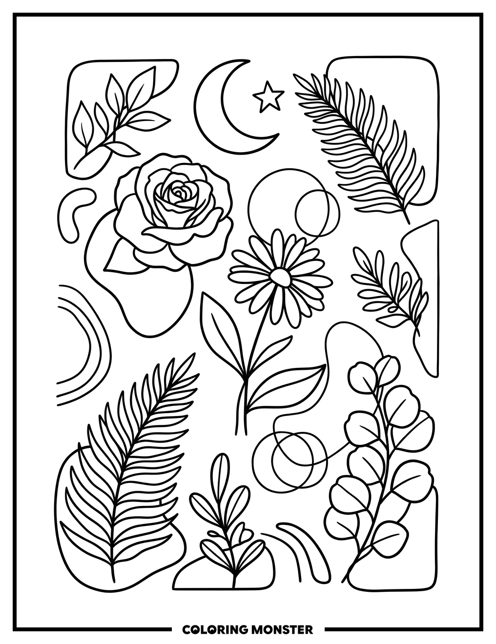 Nature Collage Art Coloring Page