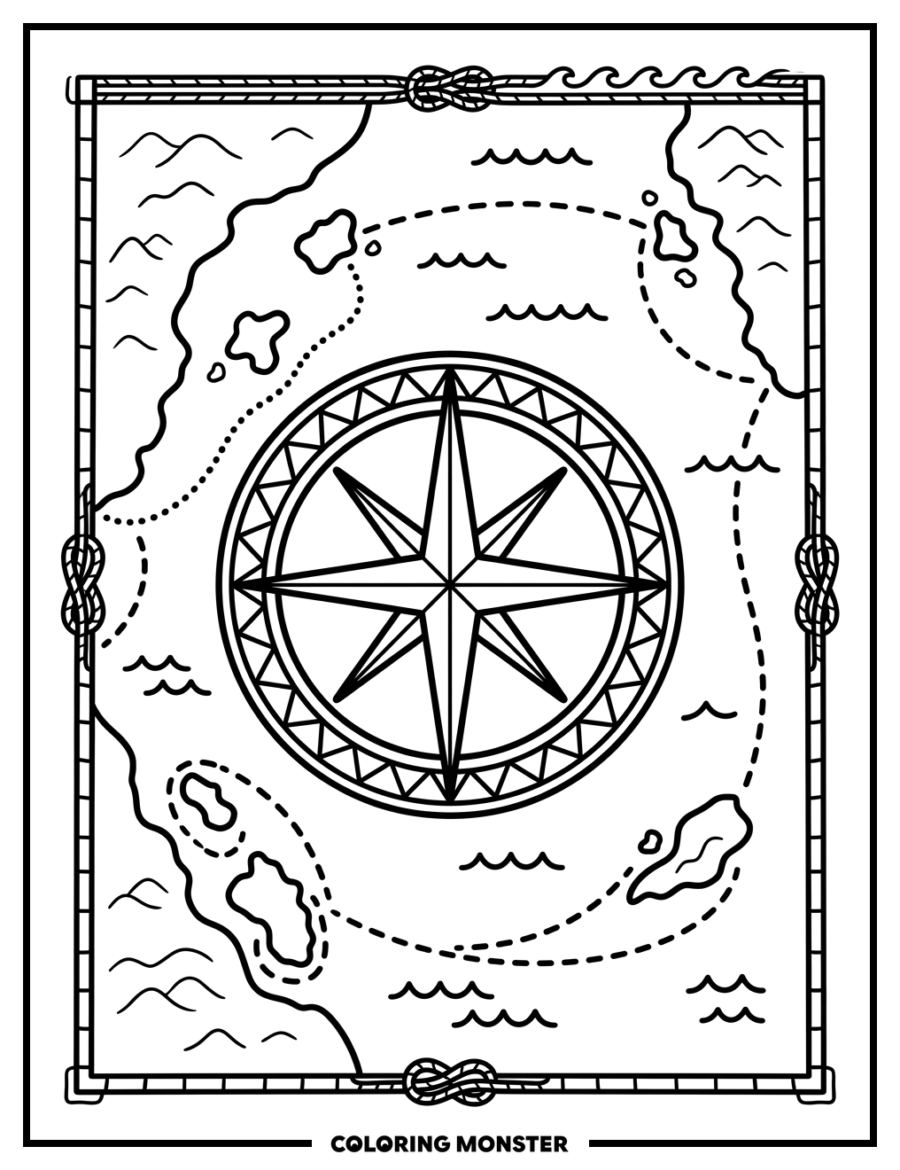 Nautical Map With Compass Rose Coloring Page