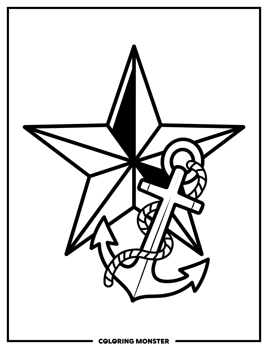 Nautical Star With Anchor Coloring Page