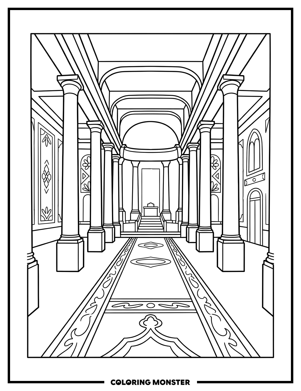 Nauvoo Temple Grand Hall Interior Coloring Page