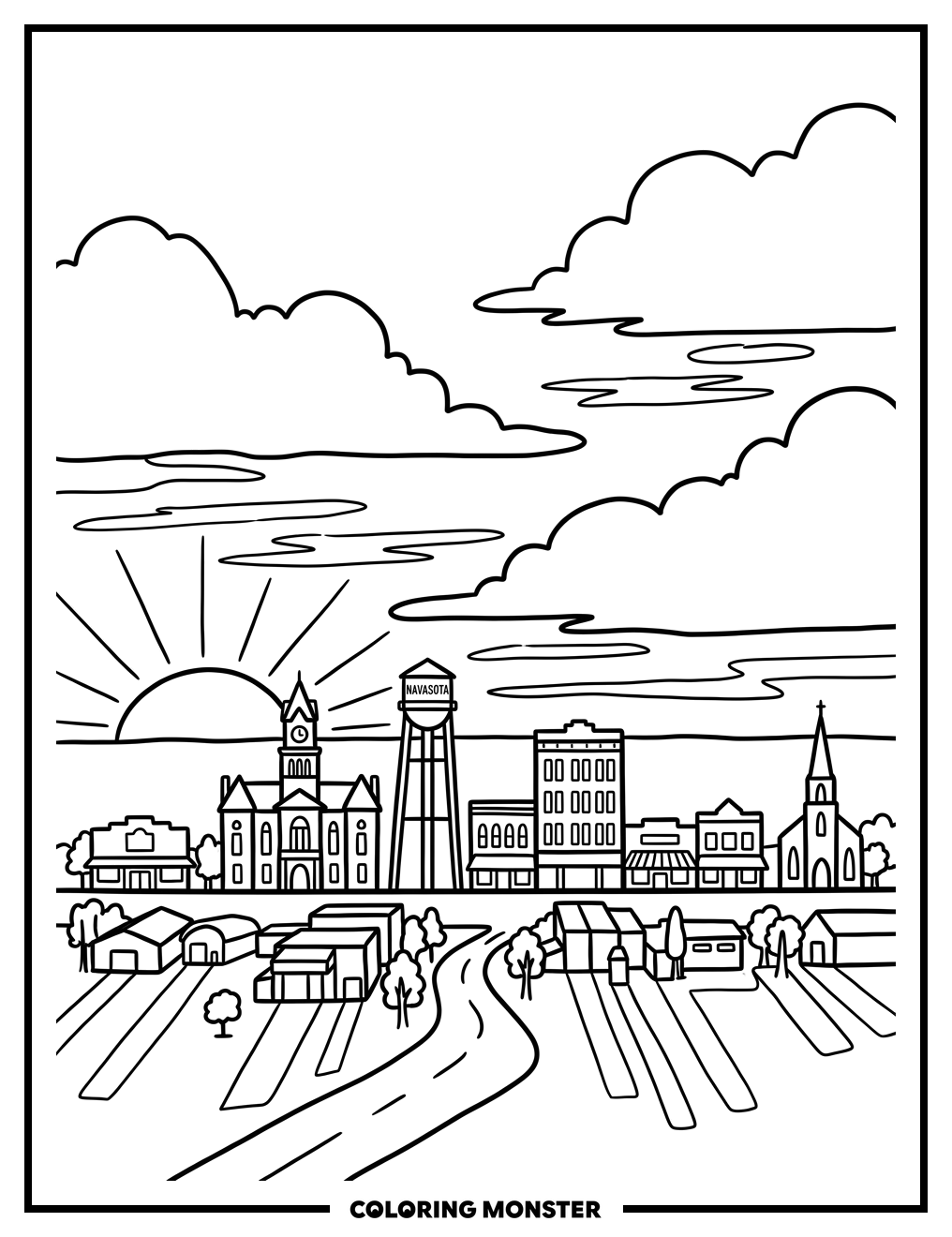 Navasota Skyline At Sunset Coloring Page